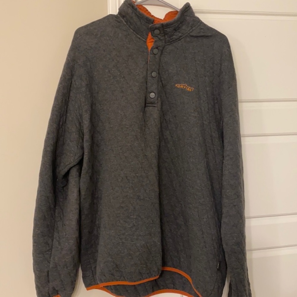 Orvis Gray and Orange Quilted Sweatshirt